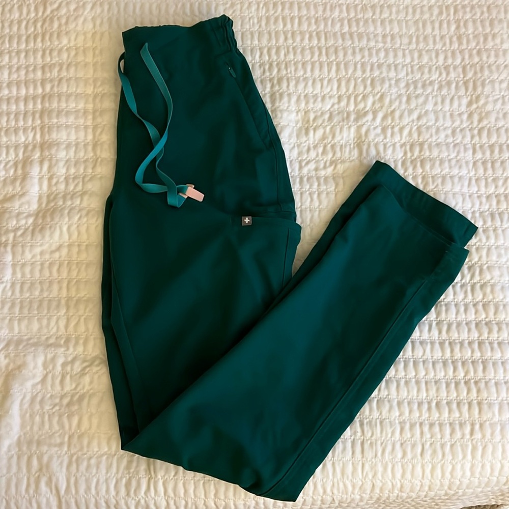 Hunter green FIGS scrub pants